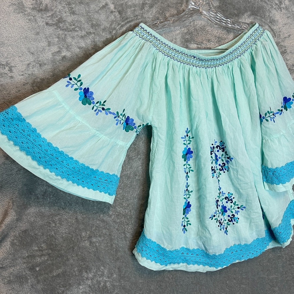 Pure Nordic‎ Women Embroidered Off Shoulder Top XL Boho Peasant Romantic Pastel